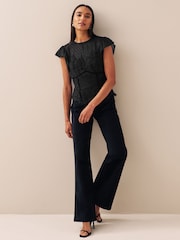 Black Lace Dobby Mix Short Sleeve Blouse - Image 2 of 7