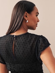 Black Lace Dobby Mix Short Sleeve Blouse - Image 5 of 7