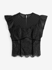 Black Lace Dobby Mix Short Sleeve Blouse - Image 6 of 7