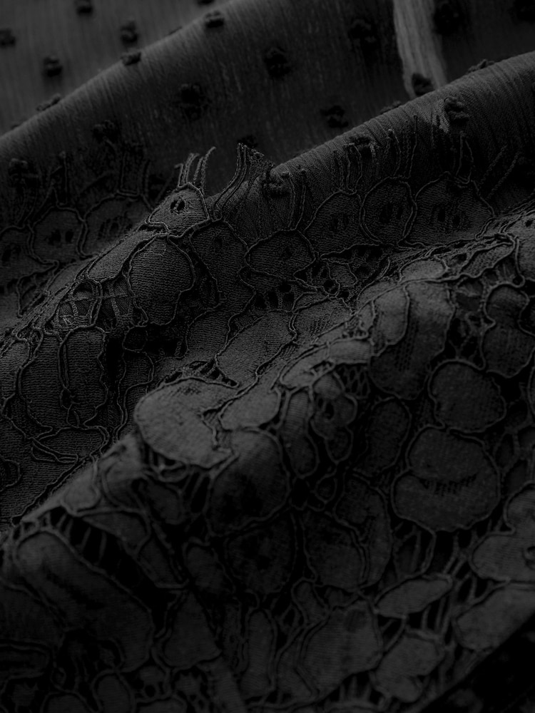 Black Lace Dobby Mix Short Sleeve Blouse - Image 7 of 7