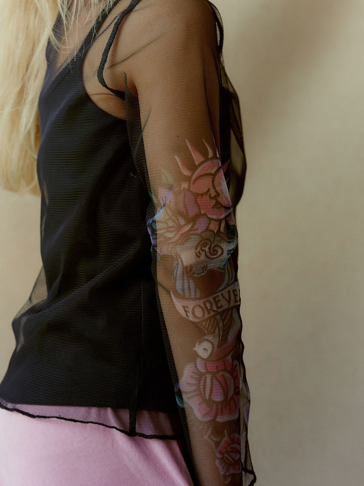 Black Tattoo Mesh Long Sleeve T-Shirt (3-16yrs) - Image 4 of 7
