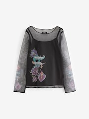 Black Tattoo Mesh Long Sleeve T-Shirt (3-16yrs) - Image 5 of 7