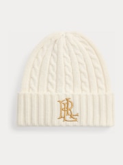 Lauren Ralph Lauren White Cable Knit Crest Detail Hat - Image 1 of 2
