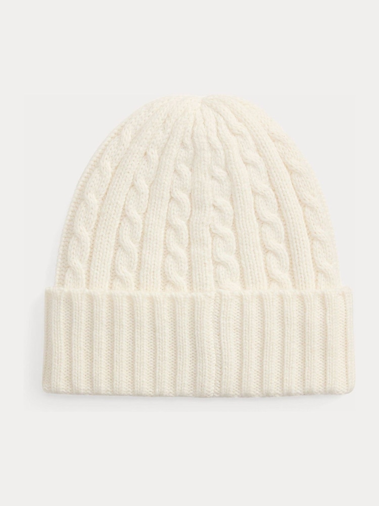 Lauren Ralph Lauren White Cable Knit Crest Detail Hat - Image 2 of 2 Lauren Ralph Lauren White Cable Knit Crest Detail Hat - Image 2 of 2