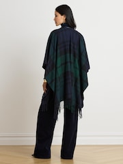 Lauren Ralph Lauren Blue Checked Leather Trim Fringed Poncho - Image 2 of 6