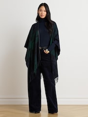 Lauren Ralph Lauren Blue Checked Leather Trim Fringed Poncho - Image 3 of 6