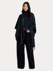 Lauren Ralph Lauren Blue Checked Leather Trim Fringed Poncho - Image 4 of 6