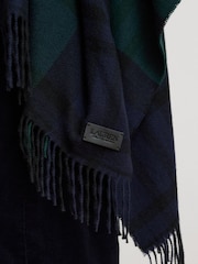 Lauren Ralph Lauren Blue Checked Leather Trim Fringed Poncho - Image 5 of 6