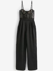 Black Lace Corset Satin Wide Leg Rochelle Jumpsuit - Image 4 of 5