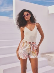 White/Pink Floral Pull-On Shorts - Image 1 of 6