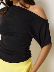 PixieGirl Petite Black Slash Neck Top - Image 4 of 5