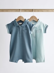 Blau - Strampelanzüge mit Kragen aus 100 % Baumwolljersey im 2 er-Pack - Bild 1 von 11