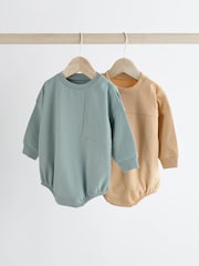 Blue/Neutral Jersey Bloomer Baby Rompers 2 Pack - Image 1 of 7