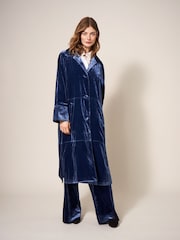 White Stuff Blue Velvet Duster Coat - Image 1 of 4