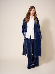 White Stuff Blue Velvet Duster Coat - Image 3 of 4