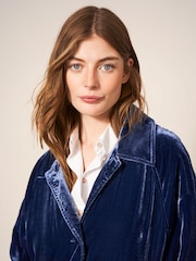 White Stuff Blue Velvet Duster Coat - Image 4 of 4