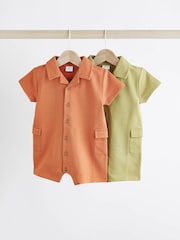 Grün/Orange - Strampelanzüge mit Kragen aus 100 % Baumwolljersey im 2 er-Pack - Bild 1 von 7