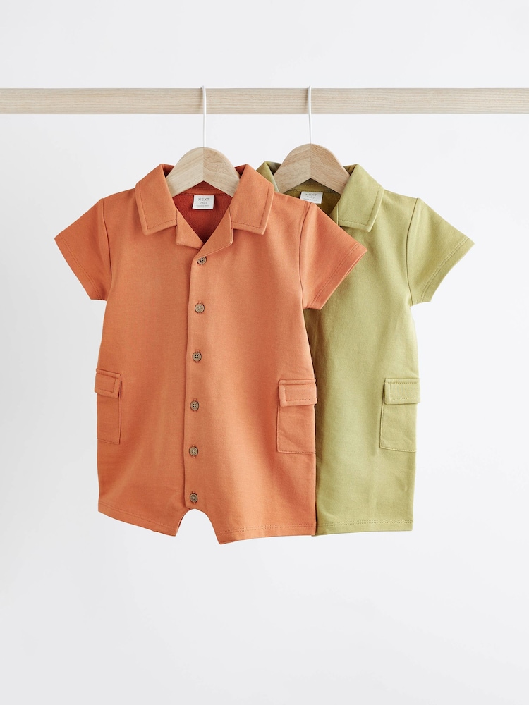 Grün/Orange - Strampelanzüge mit Kragen aus 100 % Baumwolljersey im 2 er-Pack - Bild 1 von 7