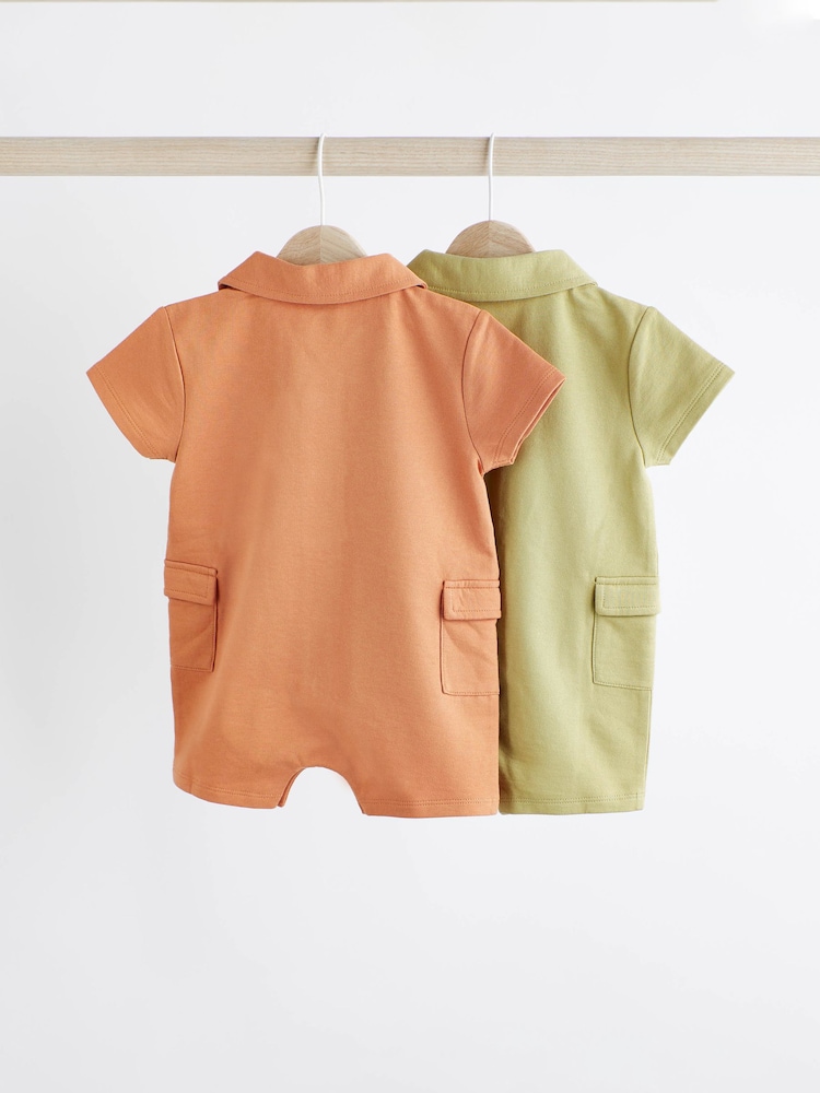 Grün/Orange - Strampelanzüge mit Kragen aus 100 % Baumwolljersey im 2 er-Pack - Bild 2 von 7