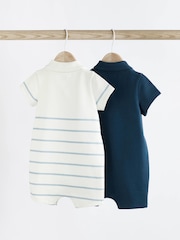 Blue Stripe Collar Jersey 100% Cotton Rompers 2 Pack - Image 2 of 6