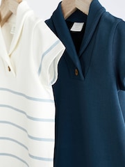 Blue Stripe Collar Jersey 100% Cotton Rompers 2 Pack - Image 3 of 6