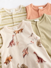 Green Dinosaur Baby Bloomer Jersey Rompers 4 Pack - Image 8 of 12