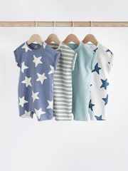 Teal Blue Star Baby Jersey 100% Cotton Rompers 4 Pack - Image 1 of 7