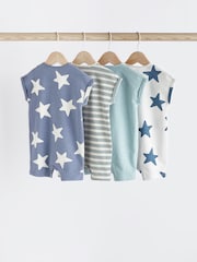Teal Blue Star Baby Jersey 100% Cotton Rompers 4 Pack - Image 2 of 7
