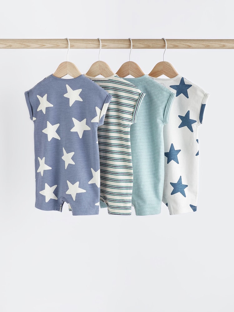 Teal Blue Star Baby Jersey 100% Cotton Rompers 4 Pack - Image 2 of 7
