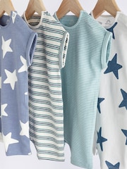 Teal Blue Star Baby Jersey 100% Cotton Rompers 4 Pack - Image 3 of 7