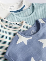 Teal Blue Star Baby Jersey 100% Cotton Rompers 4 Pack - Image 4 of 7