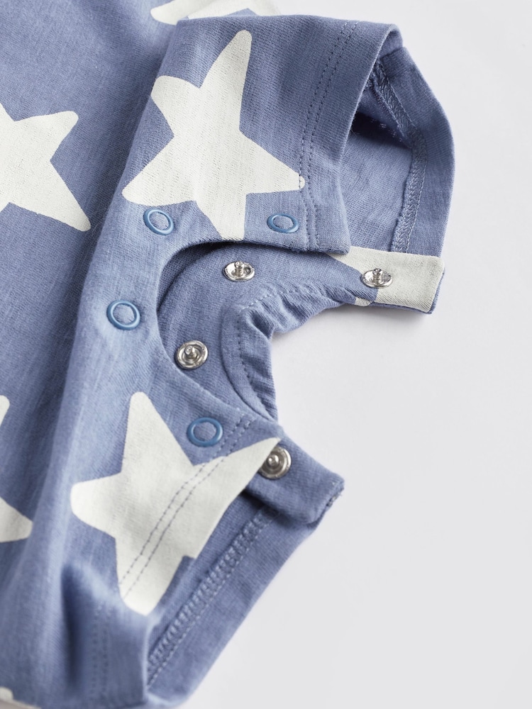 Teal Blue Star Baby Jersey 100% Cotton Rompers 4 Pack - Image 7 of 7