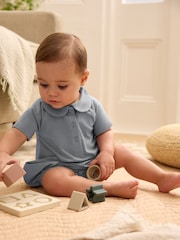 Blue Baby Collar Jersey Rompers 2 Pack - Image 4 of 10
