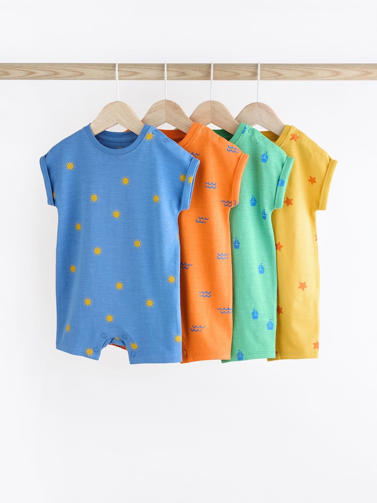 Multi Bright Baby Jersey Rompers 4 Pack - Image 1 of 8