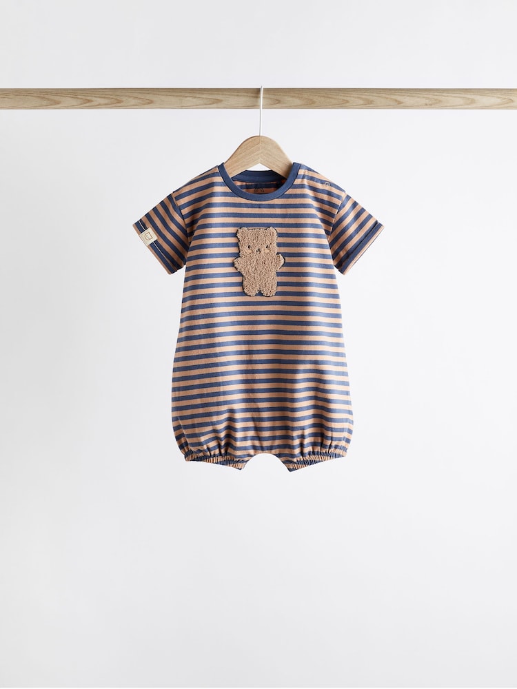 Navy Blue/Brown Bear Baby Jersey Rompers 3 Pack - Image 3 of 9