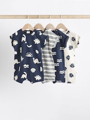 Navy Dinosaur Baby Jersey Rompers 4 Pack - Image 1 of 11