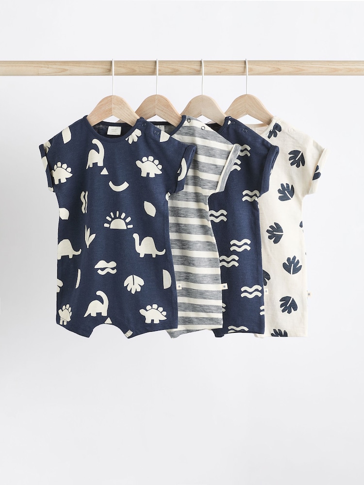 Navy Dinosaur Baby Jersey Rompers 4 Pack - Image 1 of 11