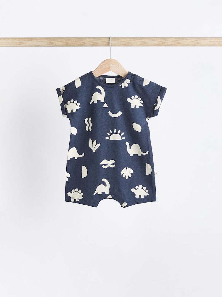 Dinozaur bleumarin - Grandad Button Neck 4 Pack Baby Rompers - Image 3 of 11
