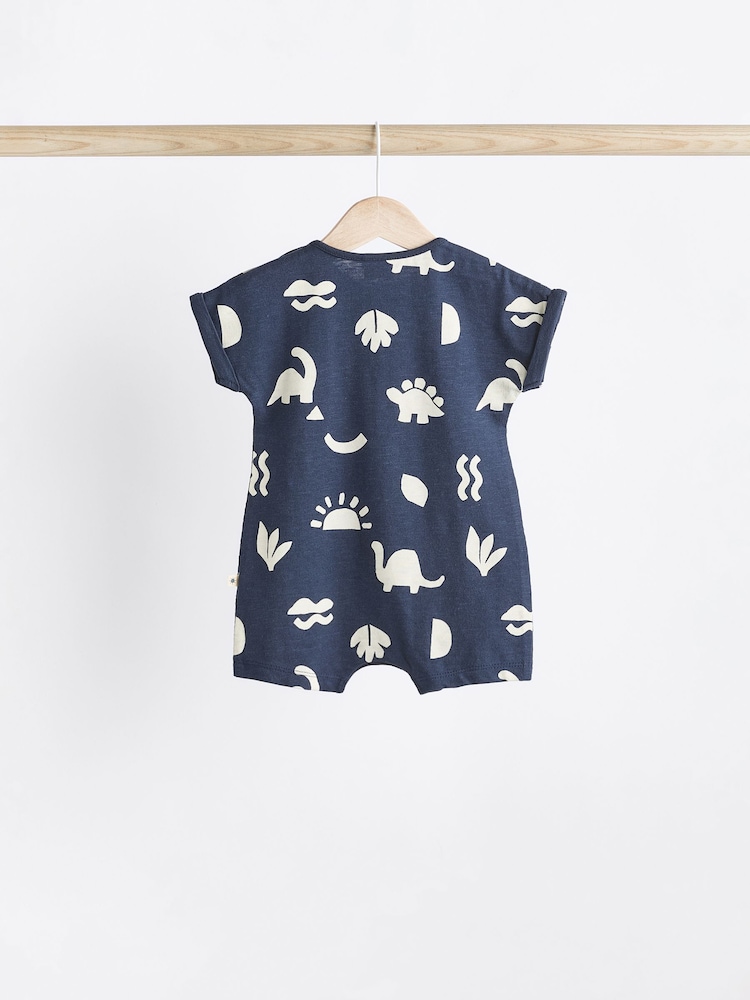 Dinozaur bleumarin - Grandad Button Neck 4 Pack Baby Rompers - Image 7 of 11
