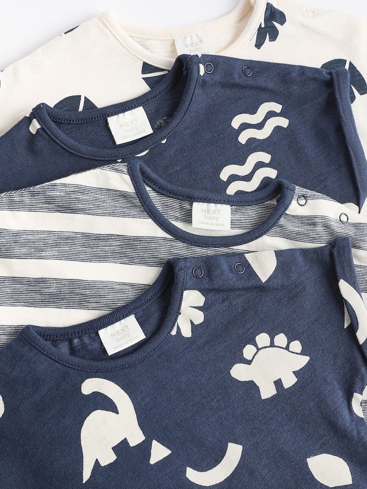 Dinozaur bleumarin - Grandad Button Neck 4 Pack Baby Rompers - Image 9 of 11
