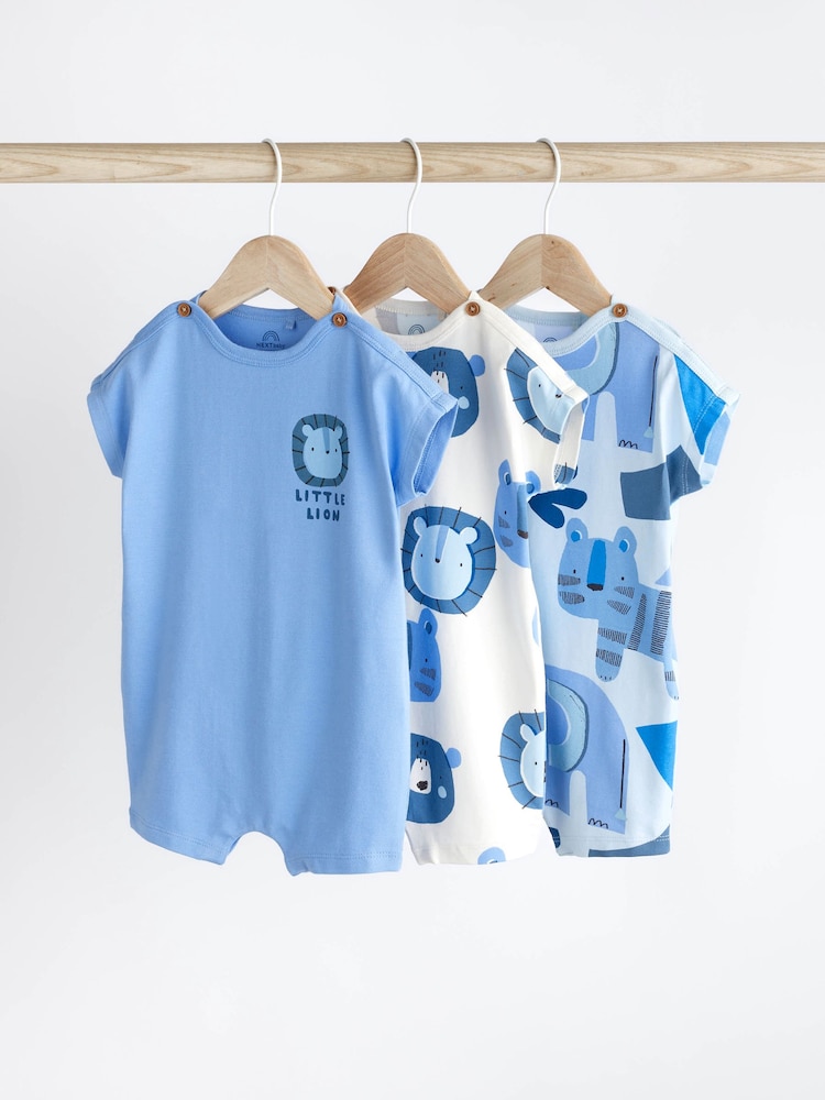 Blue Character Baby Jersey 100% Cotton Rompers 3 Pack - Image 1 of 7