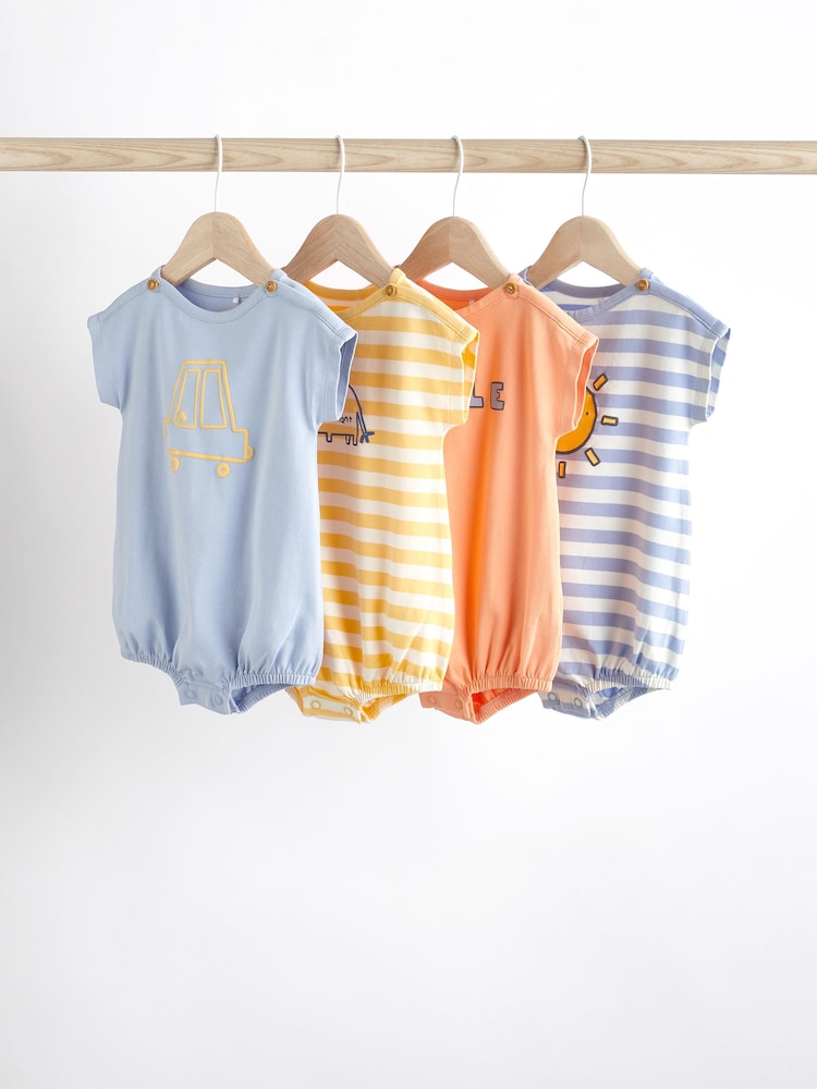 Pale Blue Baby Bloomer Jersey Rompers 4 Pack - Image 1 of 5