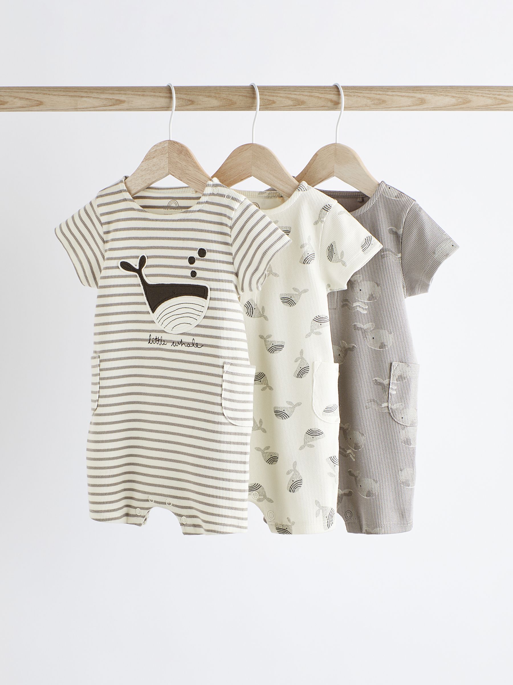 Buy Grey Whale Baby Jersey Rompers 3 Pack from Next Luxembourg