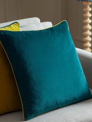 Furn Teal Blue Meridian Velvet 55cm X 55cm Cushion - Image 1 of 5