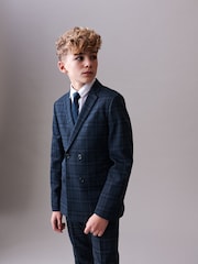 Blue/Navy Check Double Breasted Jacket (3-16yrs) - Image 1 of 8