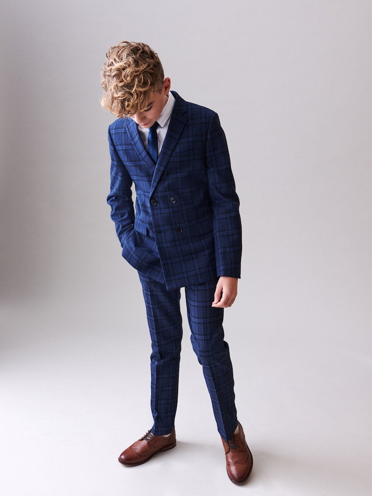 Blue/Navy Check Double Breasted Jacket (3-16yrs) - Image 2 of 8