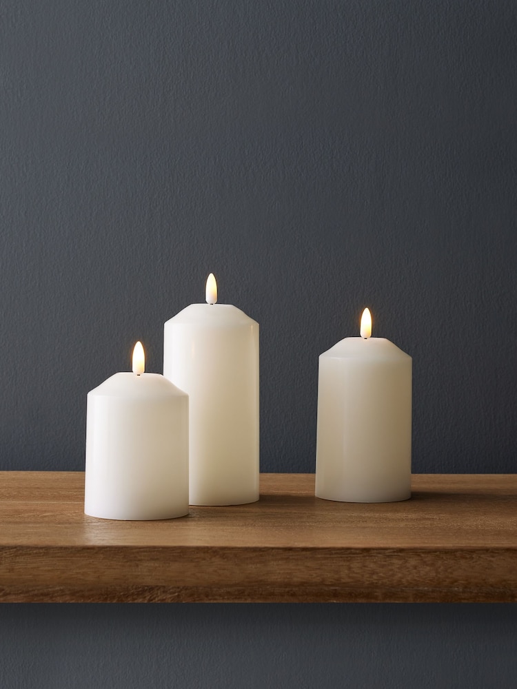 Set of 3 Cream Real Wax Unfragranced LED Pillar Candles - Image 1 of 2 Set of 3 Cream Real Wax Unfragranced LED Pillar Candles - Image 1 of 2