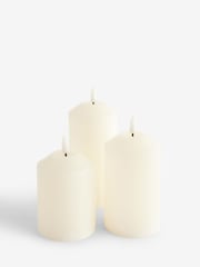 Set of 3 Cream Real Wax Unfragranced LED Pillar Candles - Image 2 of 2