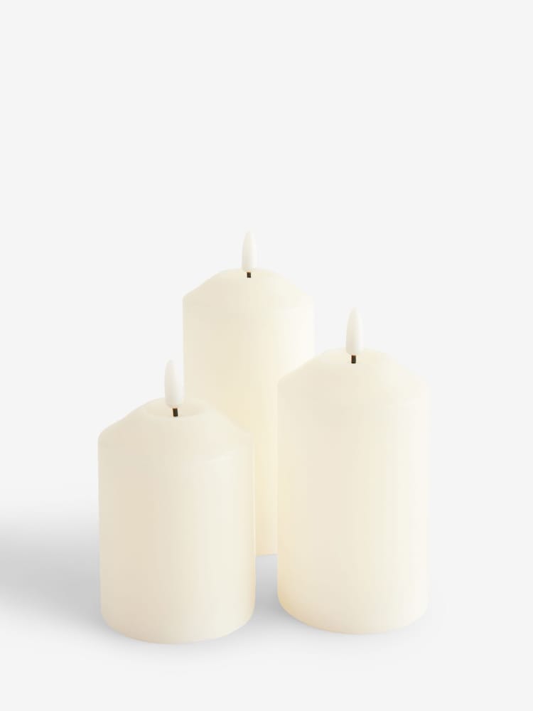Set of 3 Cream Real Wax Unfragranced LED Pillar Candles - Image 2 of 2 Set of 3 Cream Real Wax Unfragranced LED Pillar Candles - Image 2 of 2