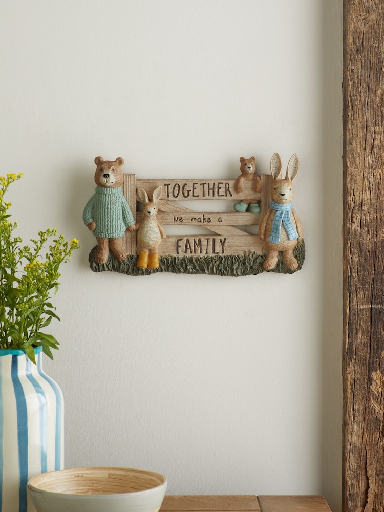 Wood Effect Rosie Rabbit and Bertie Bear Family Wall Art - Image 1 of 5 Wood Effect Rosie Rabbit and Bertie Bear Family Wall Art - Image 1 of 5